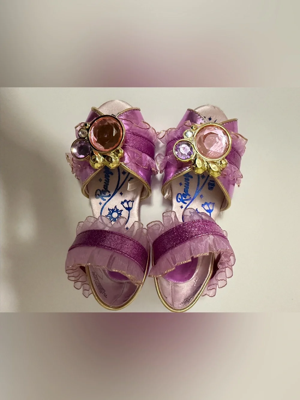 Girls Pink Purple Jeweled Rapunzel Dress Up Sandals Girls 9/10 Disney - Picture 1 of 7